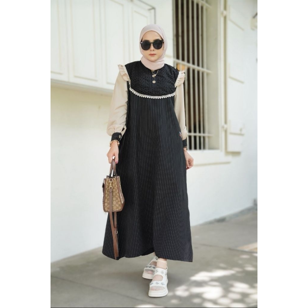 Gamis Katun Premium By GYL AUTHENTIC -Salur Hitam-