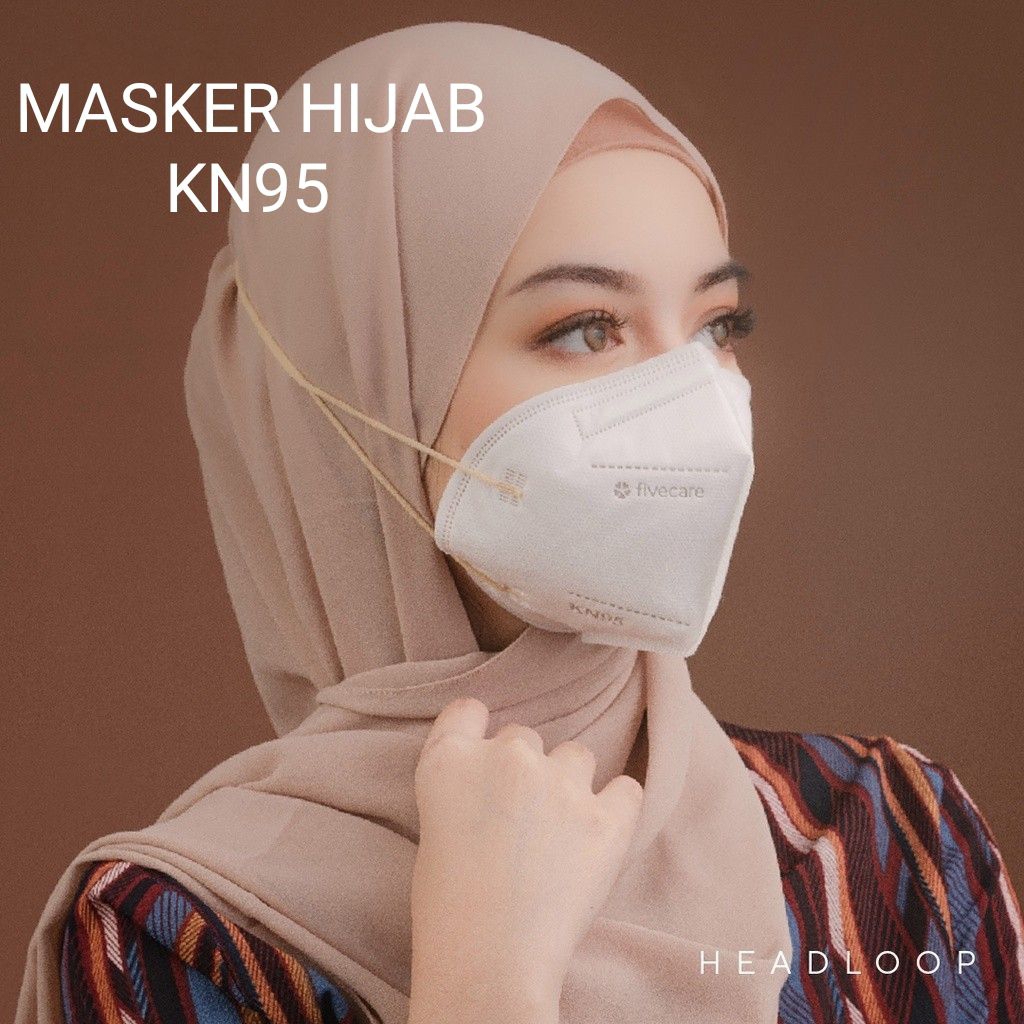 Masker KN95 Hijab Headloop & Earloop Putih Model Seperti 3M Nexcare KN95 atau 3M KF94