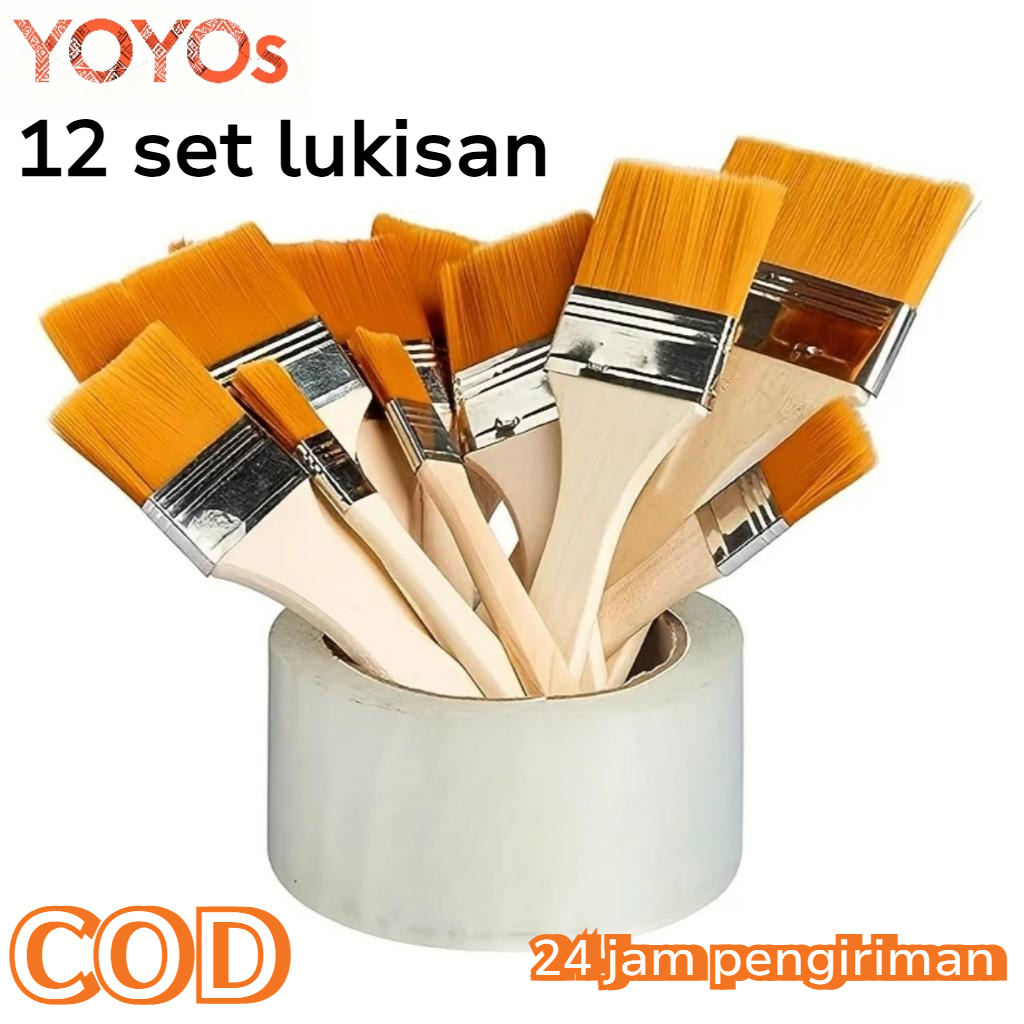 Kuas Lukis Set 12PCS Nylon Besar Kuas Lukis Flat Art Paniting Brushes Dinding No.1 - 12 Kuas Lukis