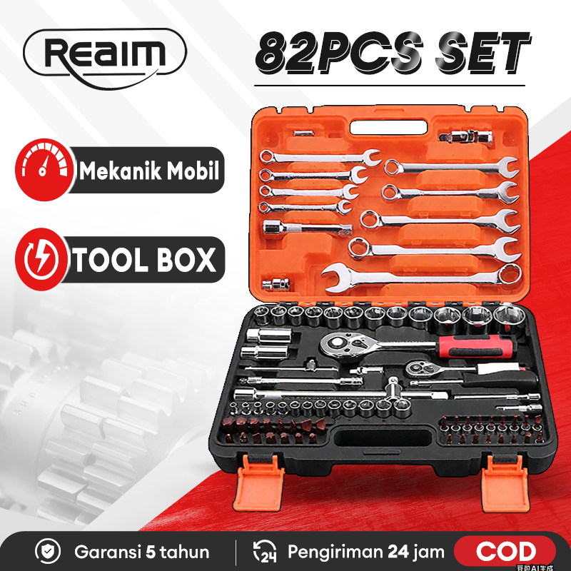 Reaim Kunci Set Lengkap Kunci Shock Set 82pcs Tool Box Tool Box Set Lengkap Kunci Set Impact Wrench 
