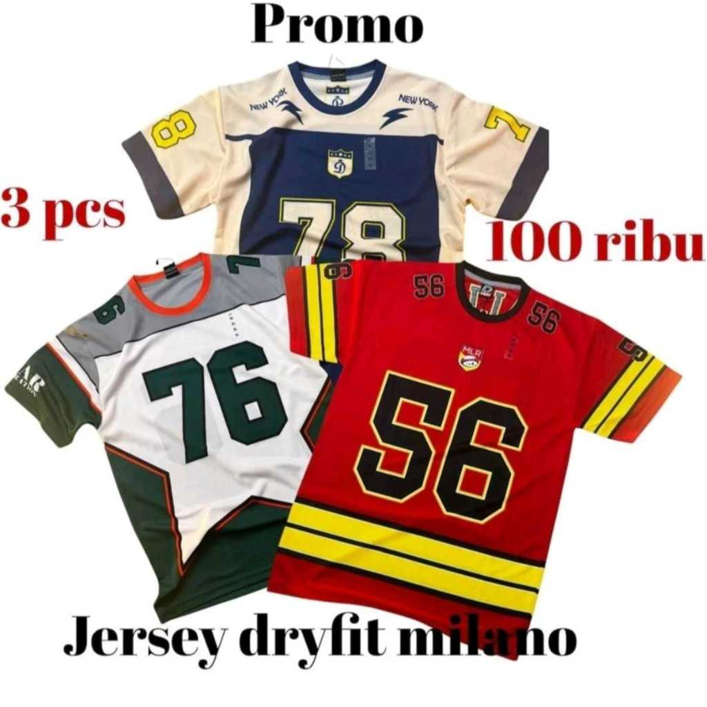 3 PCS Jersey Dry Fit Motif Angka Vintage Soccer Baseball Original Pria Wanita Printing Sublimasi