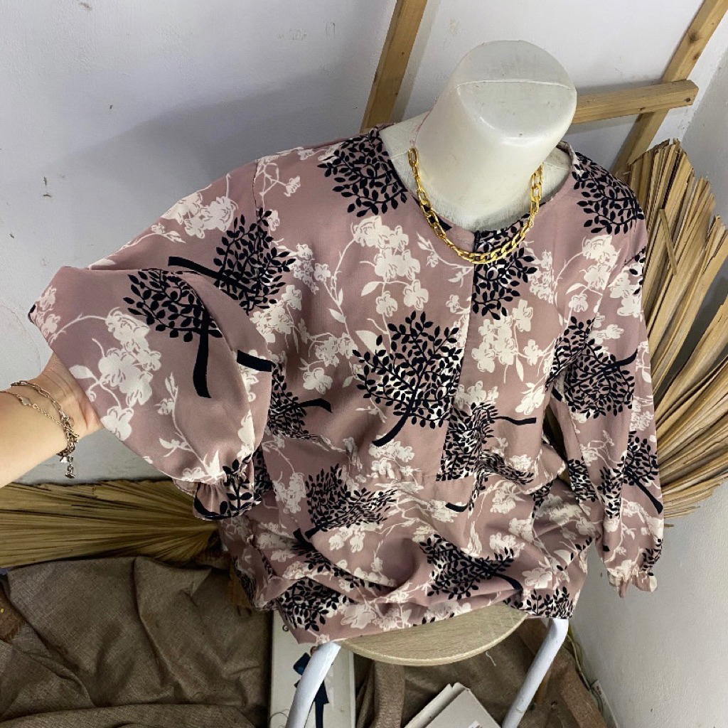 Blouse tunik bunga premium katun kalem