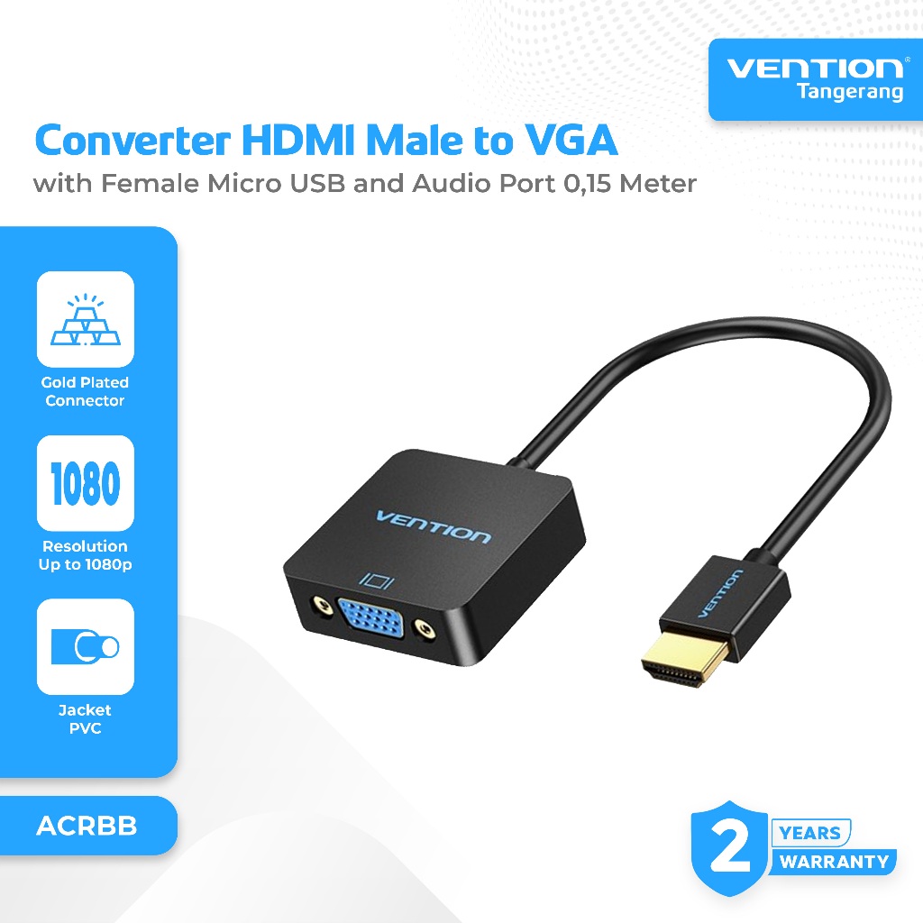 Vention Converter HDMI Male to VGA Female with Female Micro USB and Audio Port 0,15 Meter 1080P@60Hz