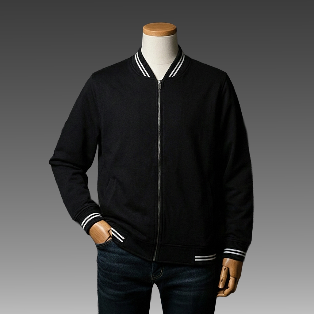 JB - Jacket Bary Varsity Black - Jaket Kasual Pria