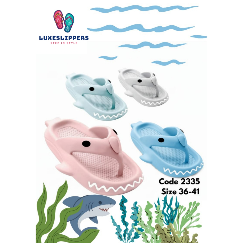 LS Sandal Selop Hiu Pria Wanita Motif Shark Couple Kekinian Sandal Jelly Anti Slip