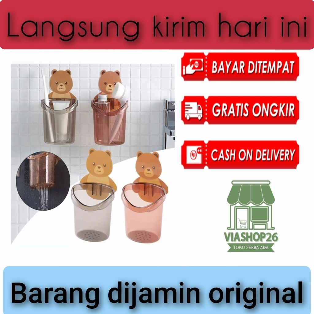 Holder Bear Tempat Sikat Gigi Tempel Dinding Kamar Mandi Odol Brush On Sabun Rak Anak Lucu Karakter