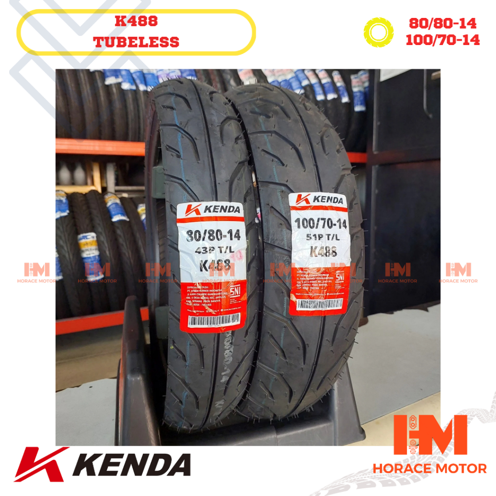 [HRC] Paket Sepasang Kenda K488 80/80-14 Dan 100/70-14Ring 80/80-14 Dan 100/70-14 Ban Tubeless Tubbl