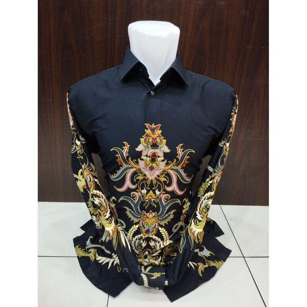 Alisan Kemeja Batik Pria Daun Laba-laba Gold Lengan Panjang Slimfit