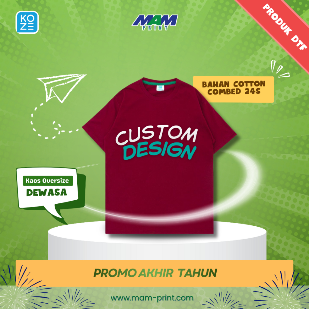 Kaos Oversize Custom Sablon Satuan DTF | Cotton Combed 24s | Kaos Oversize Sablon Bebas Desain Sendi