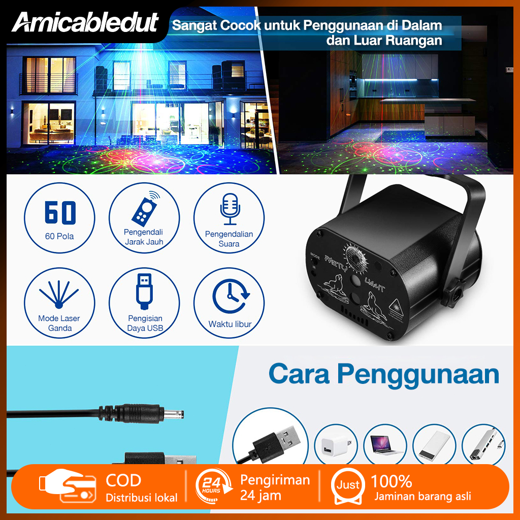 Lampu Laser Disko 60 Pola - Remote & Sound Control, untuk Party, KTV, Wedding dan Event Lainnya