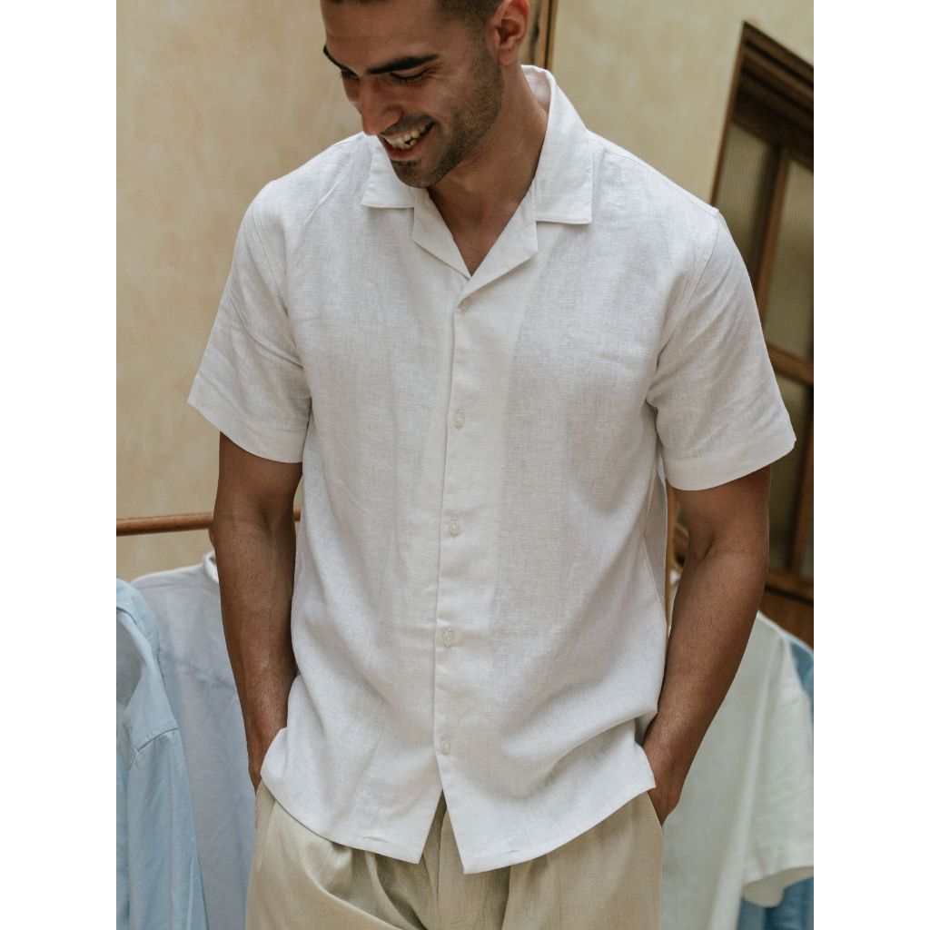 REMEDY Kemeja Linen Pria Pendek Putih - Lahaina Linen Shirt