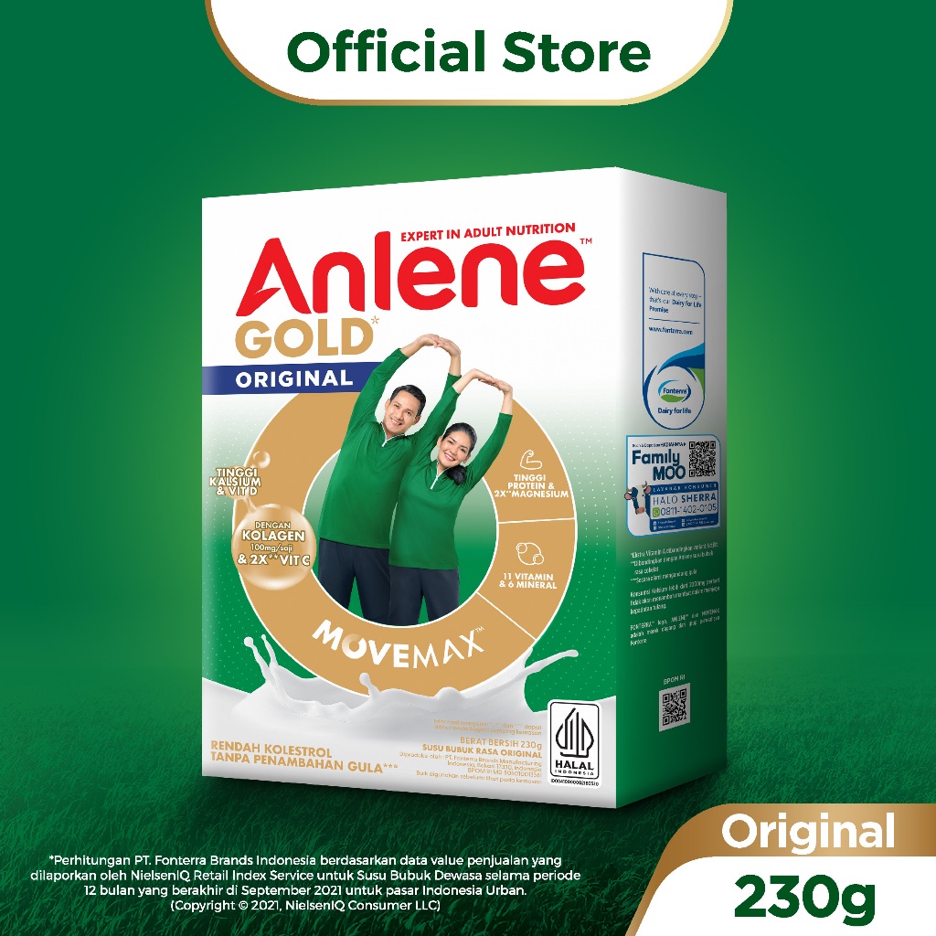 Anlene Gold 5X Susu Bubuk Dewasa Original 230g - Nutrisi Tinggi Kalsium Untuk Tulang, Sendi, dan Oto