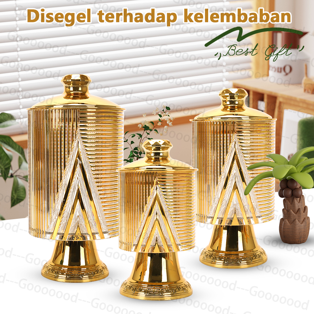 TERBARU Set Stoples Camilan 3 Buah / Stoples Lebaran Emas Cantik / Stoples Camilan Plastik Tertutup