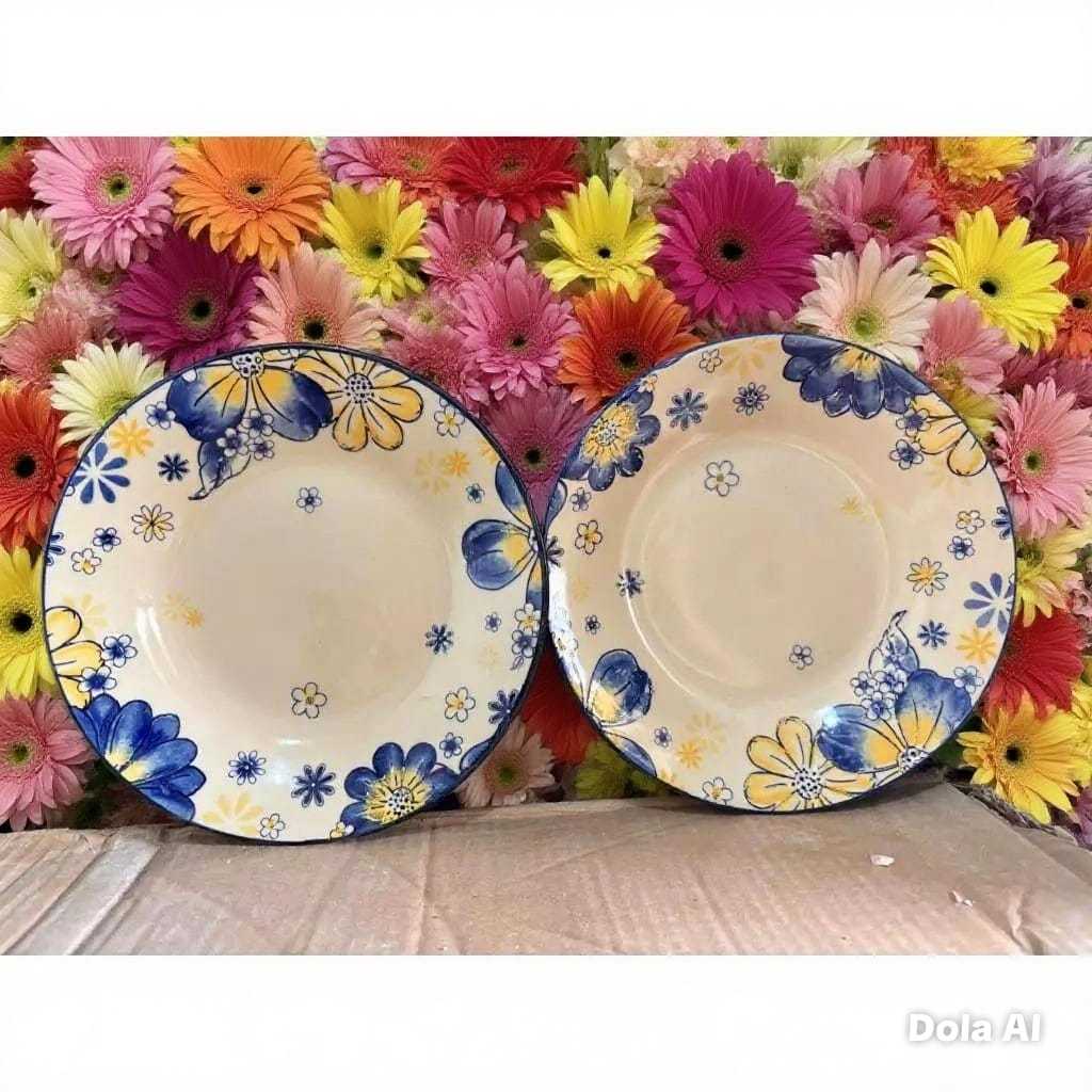 PIRING KERAMIK MOTIF BUNGA / PIRING MAKAN TERMURAH / PIRING UNIK / SOUVENIR PIRING CANTIK KUALITAS P