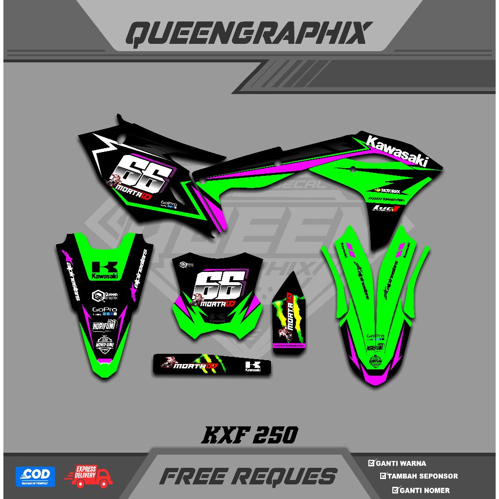 DECAL KX F 250, GTX  KX F 250 BISA CUSTOM DESAIGN NAMA, NOMOR, SPONSOR, WARNA (16)