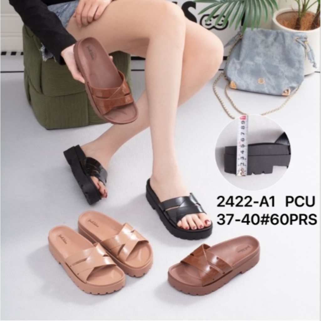 sandal karet slop wanita youth balance wedges 5 cm