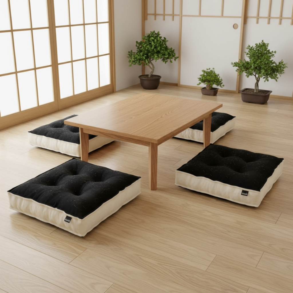 Bantal Alas Duduk Premium Bentuk PERSEGI Warna HITAM dan KREM (Ukuran S-XXL) - Bantal Lesehan Empuk 