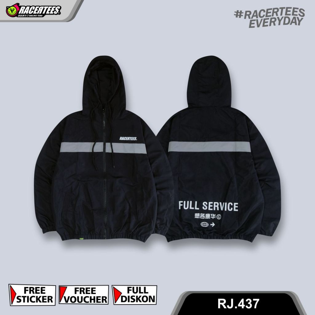 RACERTEES Jaket Windbreaker Black Service - RJ.437