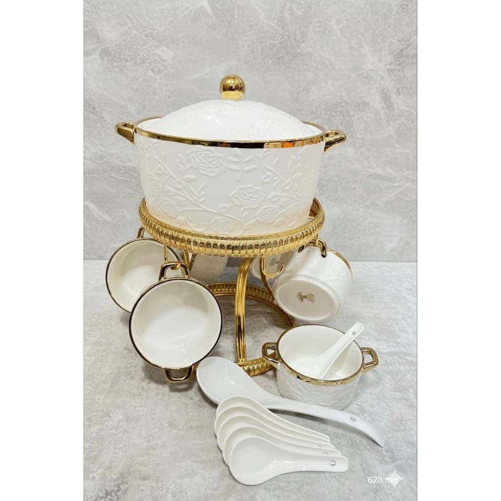 Fiorenza Mangkok Set Sop Keramik Motif Linning Gold LGM-628
