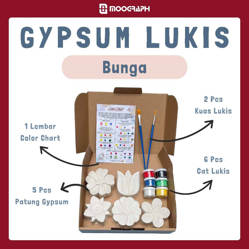 Patung Gypsum Painting Lukis Gypsum Set Bunga Gypsum Mewarnai Edukasi Anak Dengan Cat Akrilik