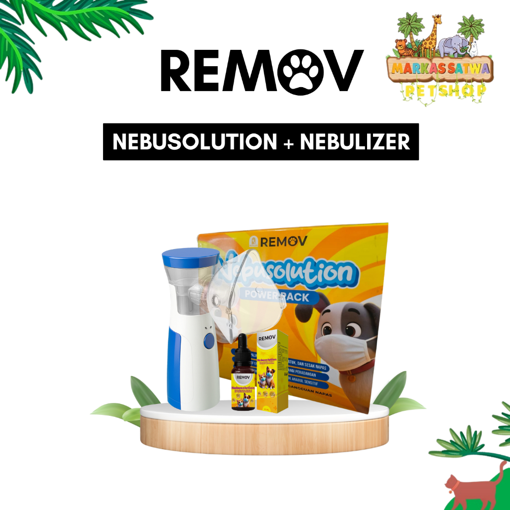 REMOV Portable Nebulizer + Obat Nebusolution 20 ml Alat Uap Kucing Anjing Sakit Flu Batuk/ Pilek/ Se