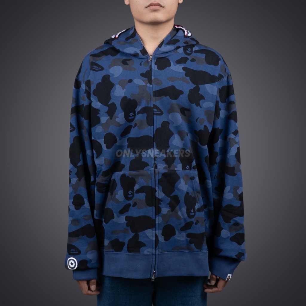 BAPE BUSY SHARK COLOR CAMO SHARK FULL ZIP HOODIE NAVY