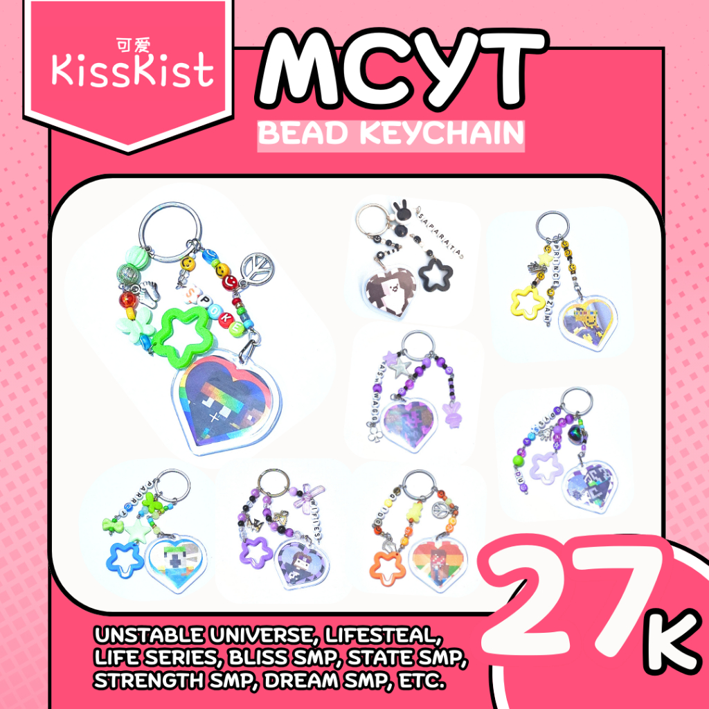 Fanmerch Minecraft Bead Keychain | Unstable Universe Lifesteal Life Series Bliss Strength State SMP 