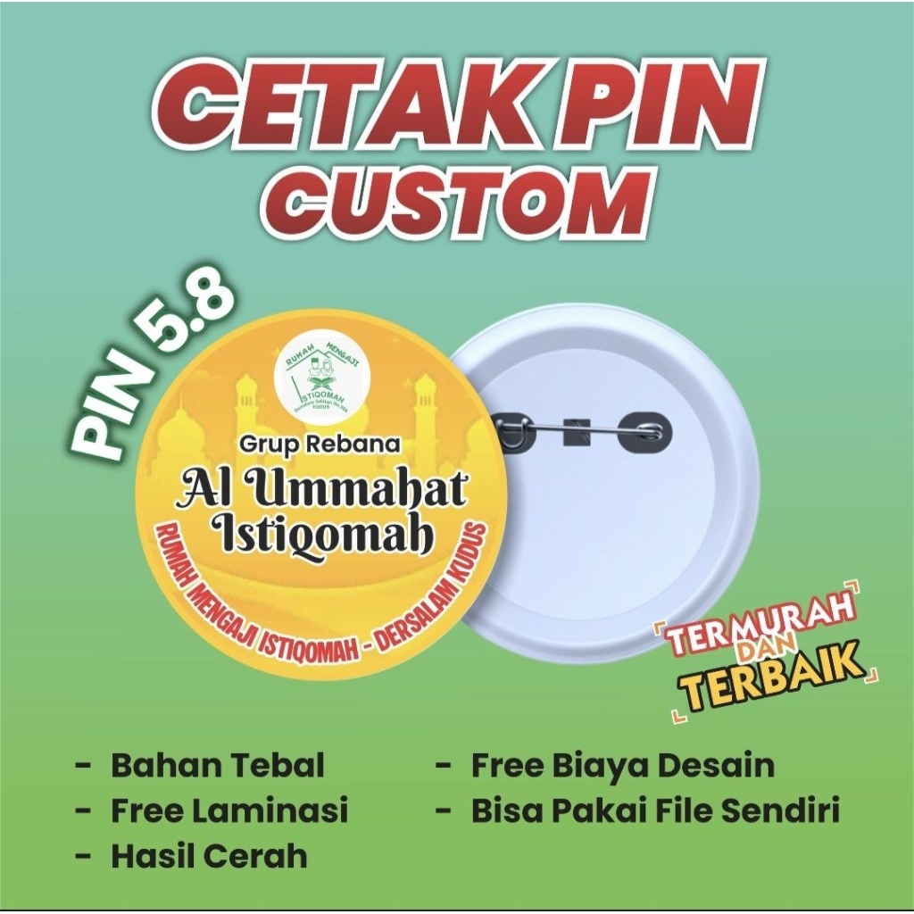 CETAK PIN CUSTOM 5.8 CM – PRE ORDER 1 HARI, pin custom bisa jadi 1 hari, accesoris pin,