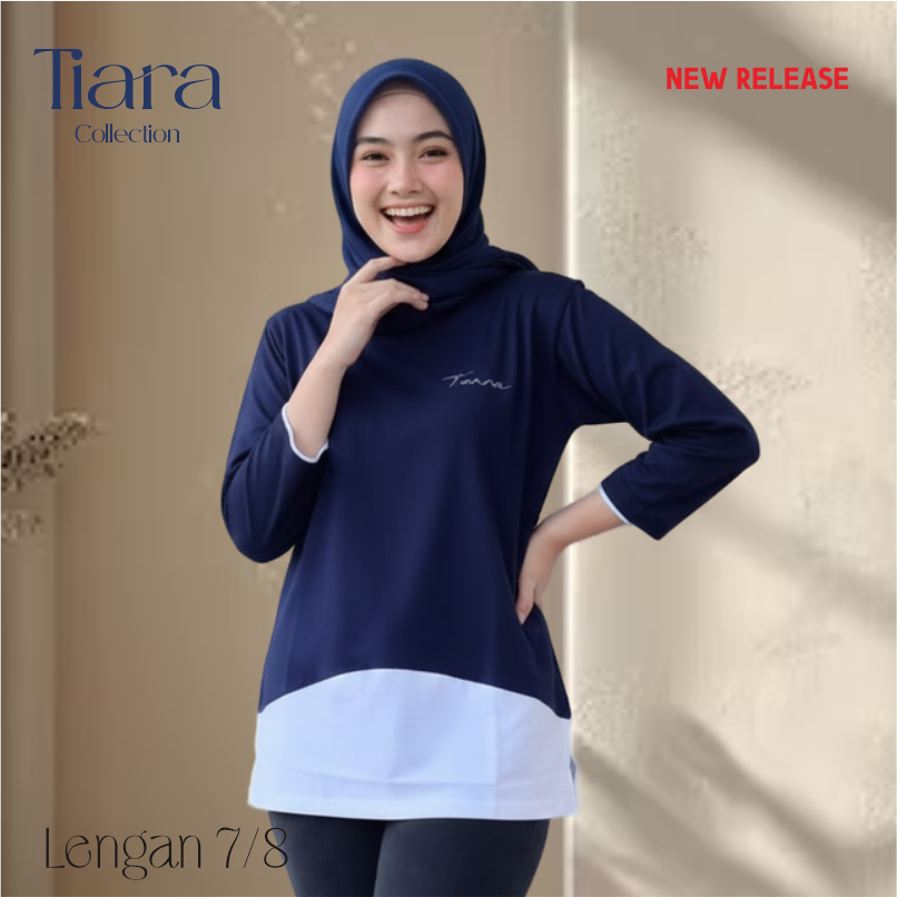Tiara atasan wanita lengan 7/8 model terbaru kaos kombinasi 2 warna wanita