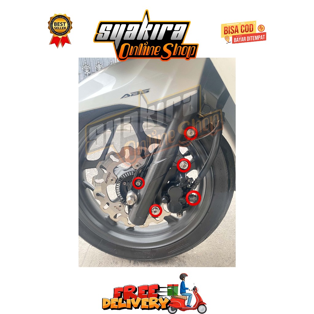 BREKET + REM + BANJO + ABS KALIPER DEPAN ( 5 BAUT ) PCX 160 STYLO VARIO 160 PCX 150 LOKAL ADV ABS CB