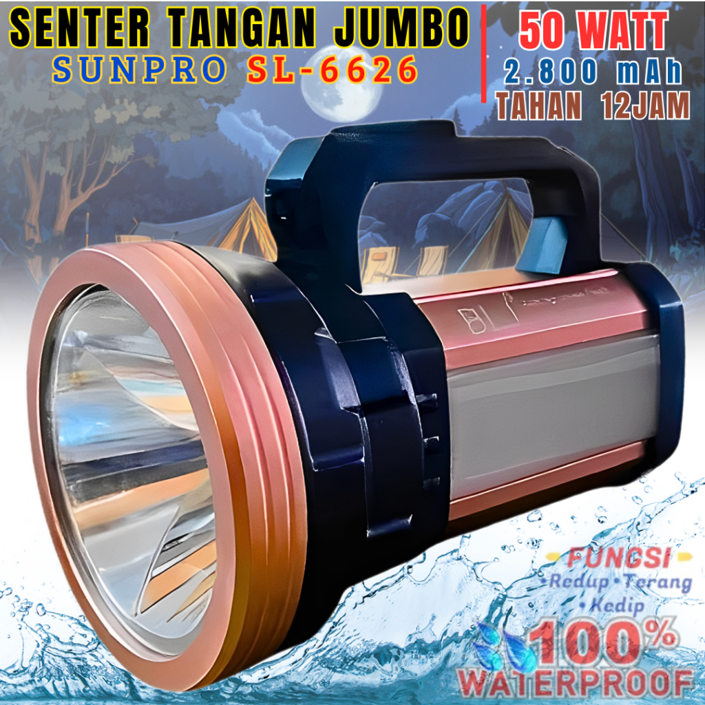 Senter Tangan Led Jarak Jauh Rechargeable Sunpro Sl-6626 Led 50w | Senter Tengteng Super Terang Untu