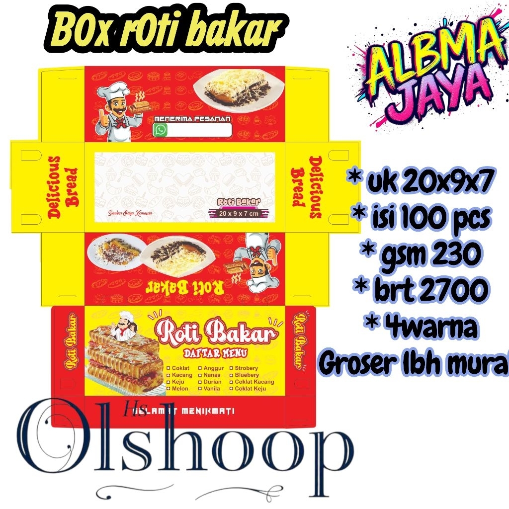kemasan box dus roti bakar ifory foil uk 20x9x7 isi 100 lembar// bok roti bakar// dus roti bakar mur