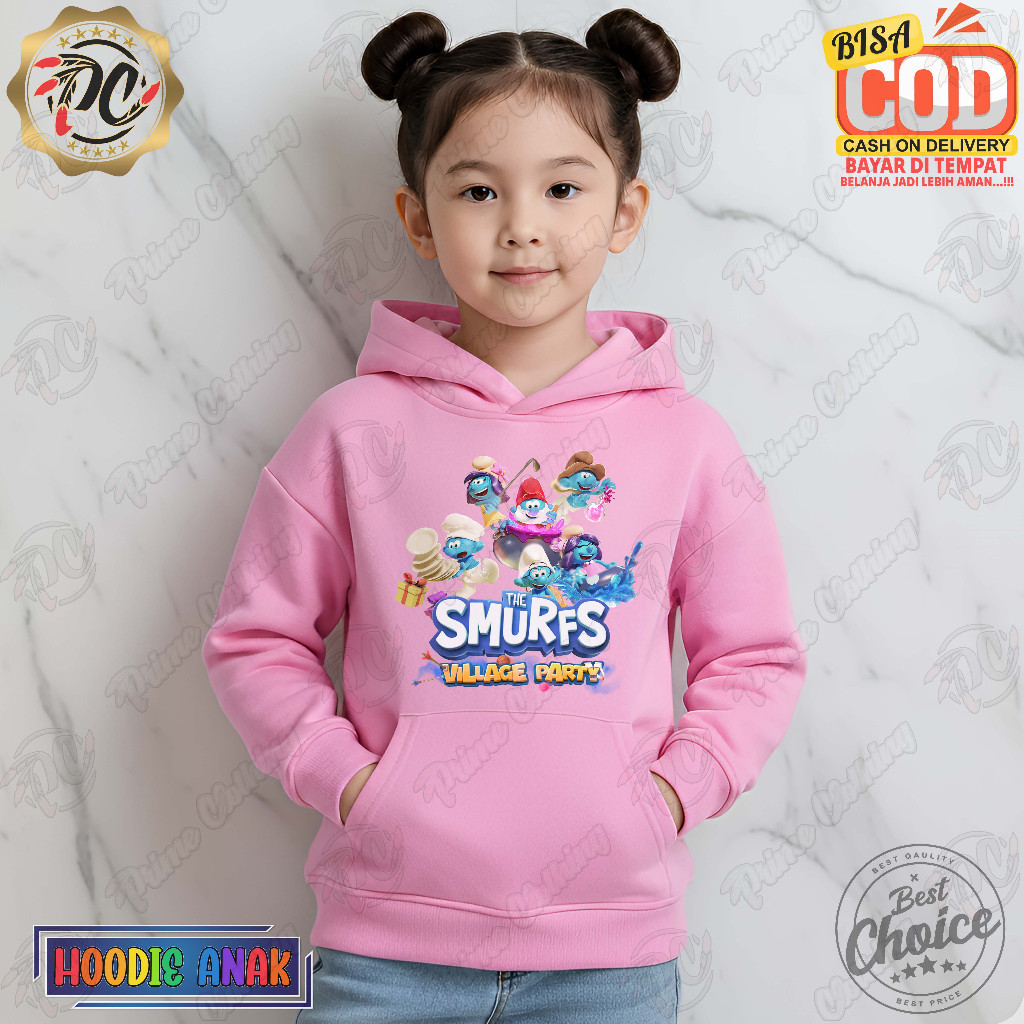 HOODIE ANAK SWEATER HOODIE ANAK LAKI-LAKI & PEREMPUAN THE SMURFS VILLAGE PARTY