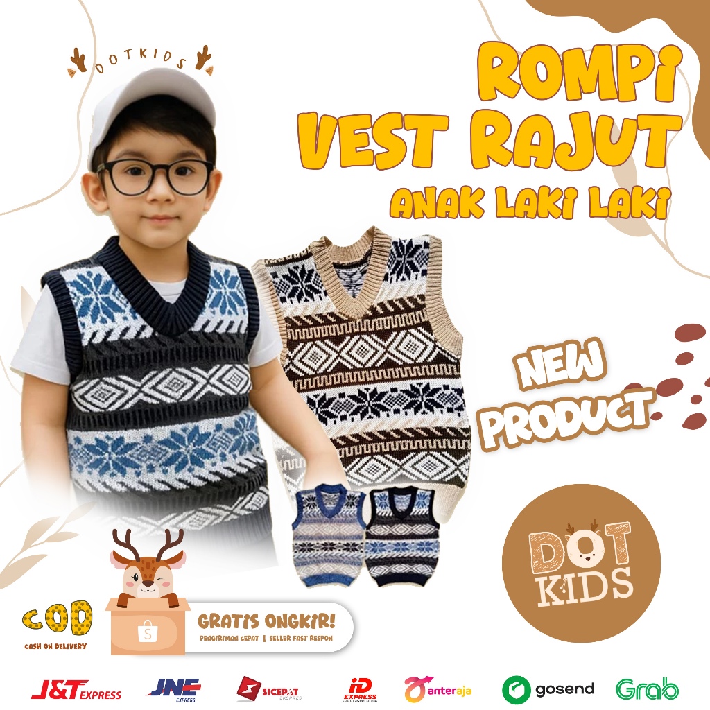 Rompi Vest Rajut Anak Laki Laki Vest Rajut Premium Cowok Usia 1-5 Tahun Tanpa Lengan