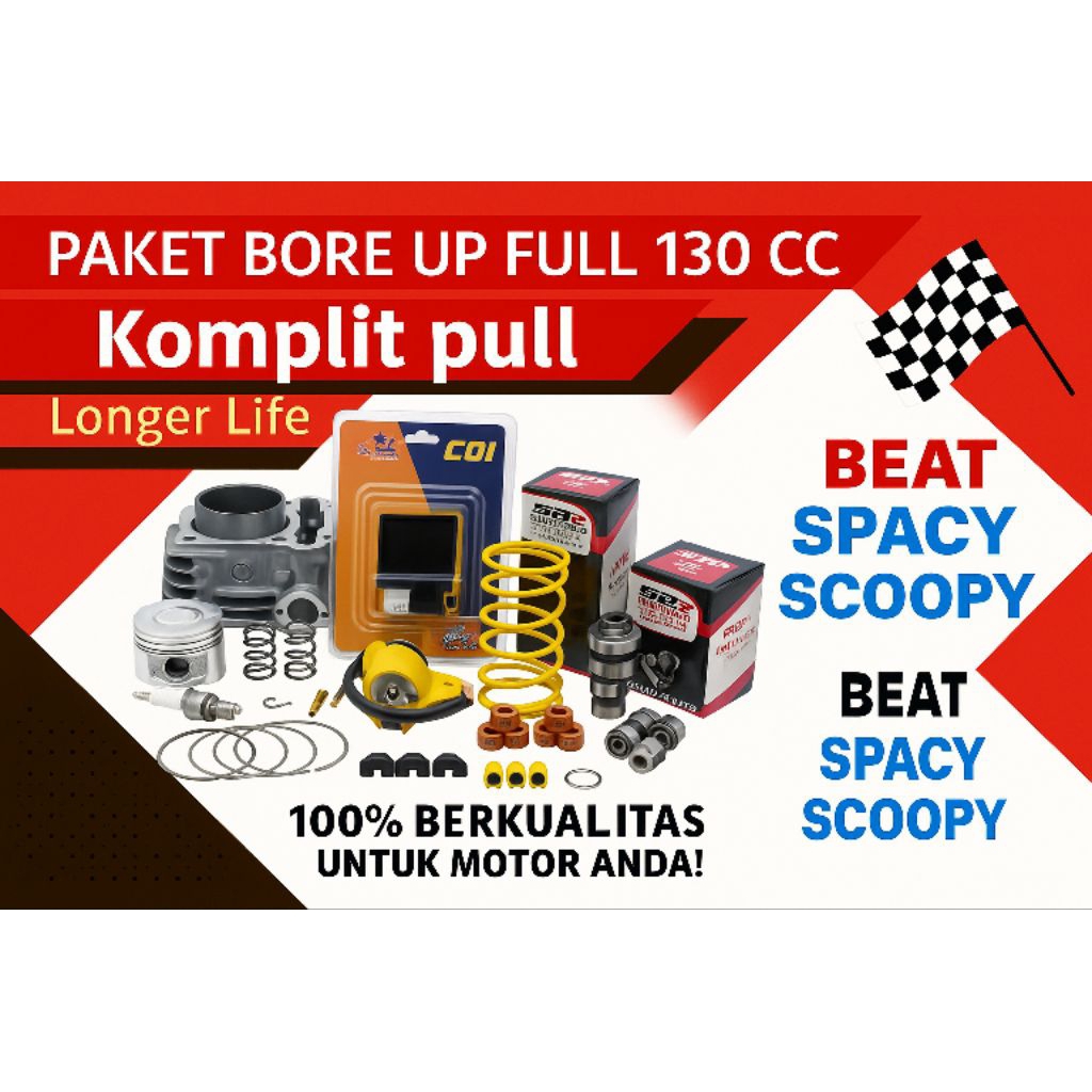 PAKET BORE UP BEAT KARBU 130CC FULL BLOK SET 54.5mm CDI/ECU PER KLEP SWEDIA PER KAMPAS KLIP RUMAH RO