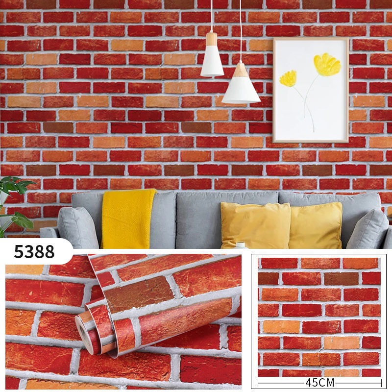 Wallpaper Dinding Stiker Bata Merah Oren 45CM x 4 Meter | WAllsticker Berperekat
