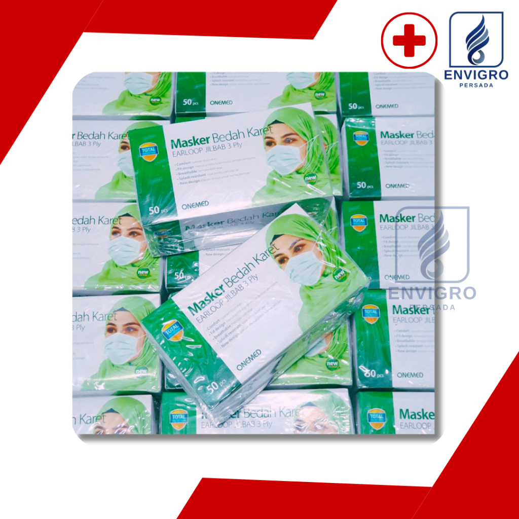 Masker Medis Onemed Hijab/ Jilbabisi 50 pcs warna Hijau - Envigro Persada !!!