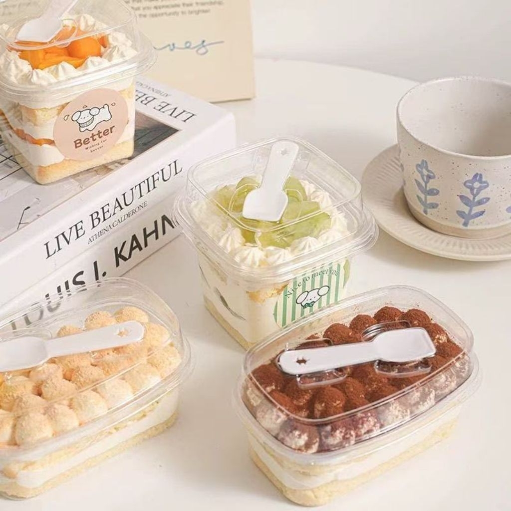 10pcs KOREAN dessert box + SENDOK cup kotak box dessert cake tiramisu cup dessert