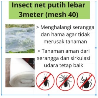 Jaring Insect net Green House per meter. Lebar 3 Meter Mesh 40