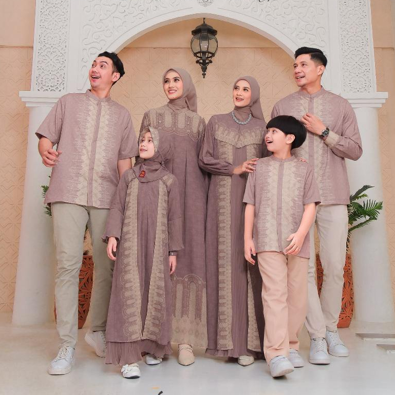 Set Sarimbit Keluarga Qanira Series Latte Gamis Ibu Anak dan Koko Ayah Lebaran 2026 Keke Busana