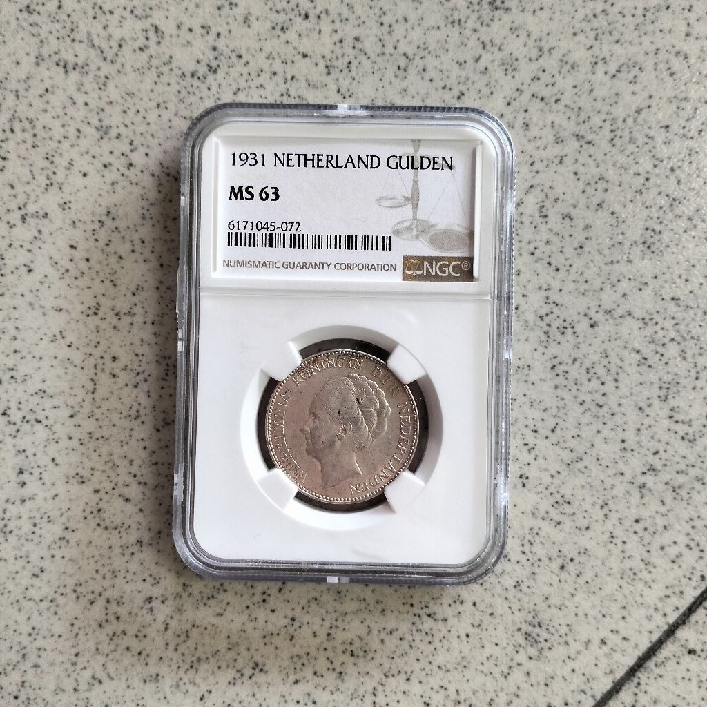 NGC MS 63 Koin Perak 1 Gulden Wilhelmina Netherland 1931 Silver Coin