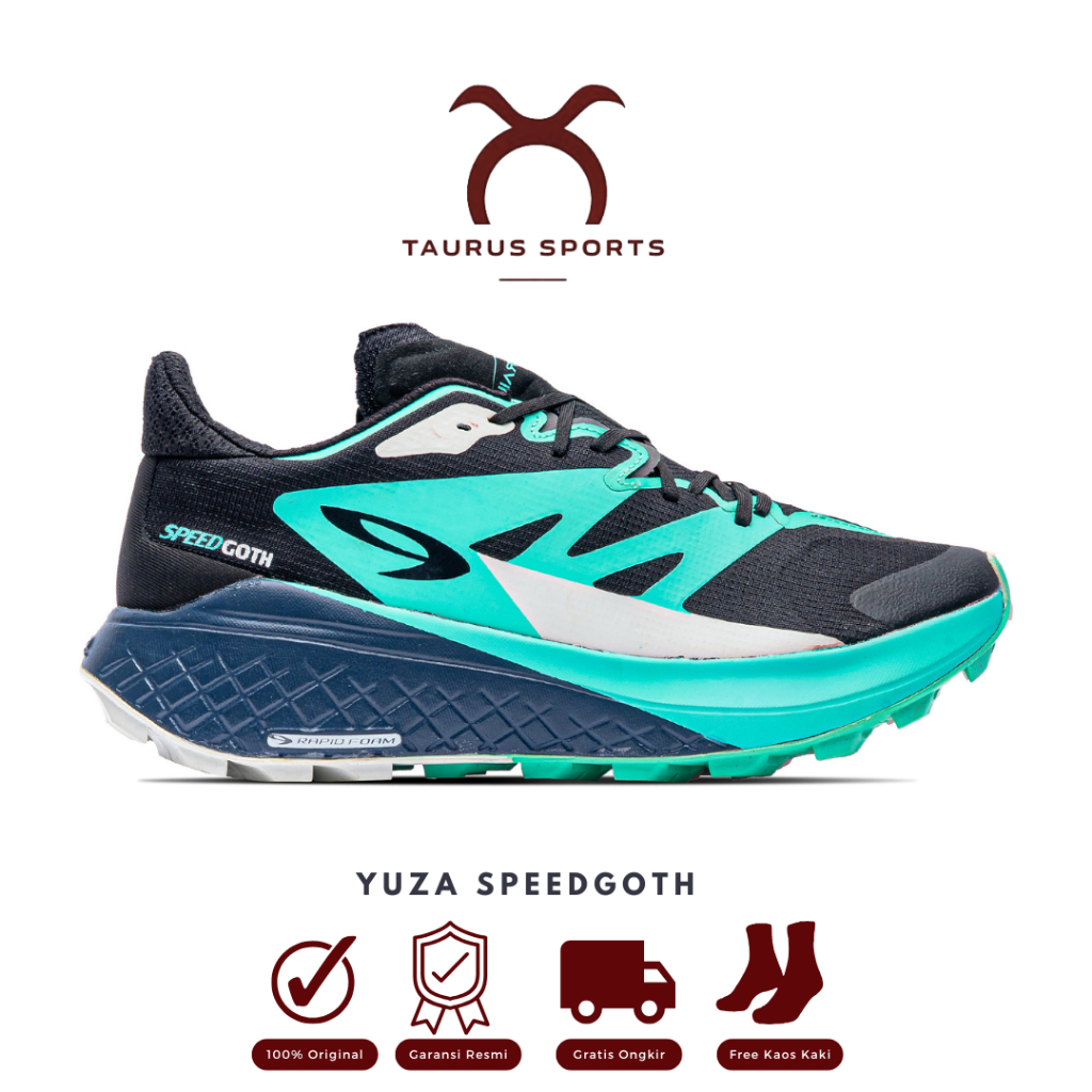 910 Nineten Sepatu Trail Running YUZA SPEEDGOTH - HITAM/TOSCA/BIRU-NAVY