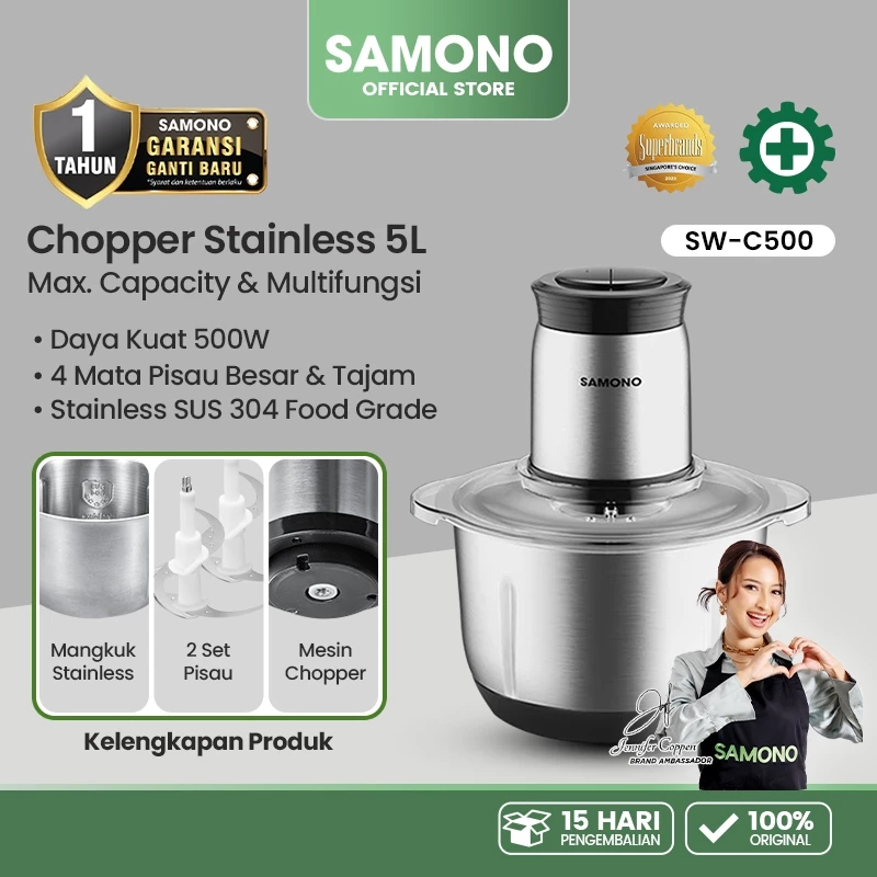 SAMONO C500 Food Chopper Stainless Steel 5 Liter | coper daging dan bumbu | chopper daging dan bumbu