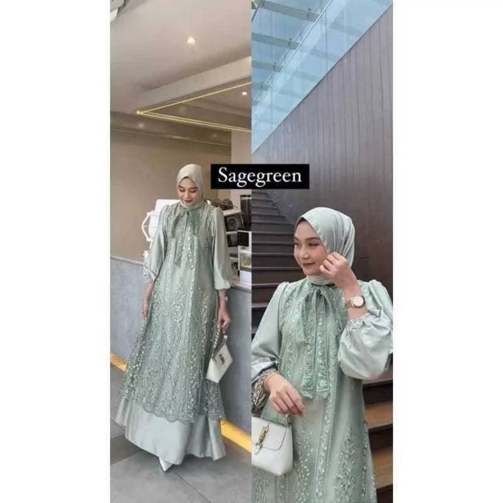Gamis Lebaran viral_Classy dress_bahan tile Payet mix Maxmara
