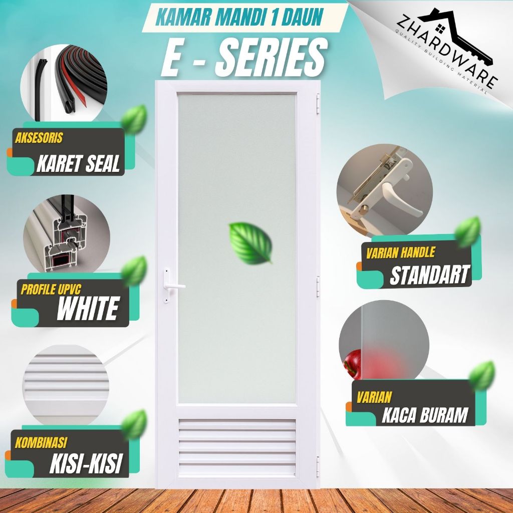 Pintu Kamar Mandi 1 Daun Economy Series (Varian Kaca Buram + Kisi-Kisi)