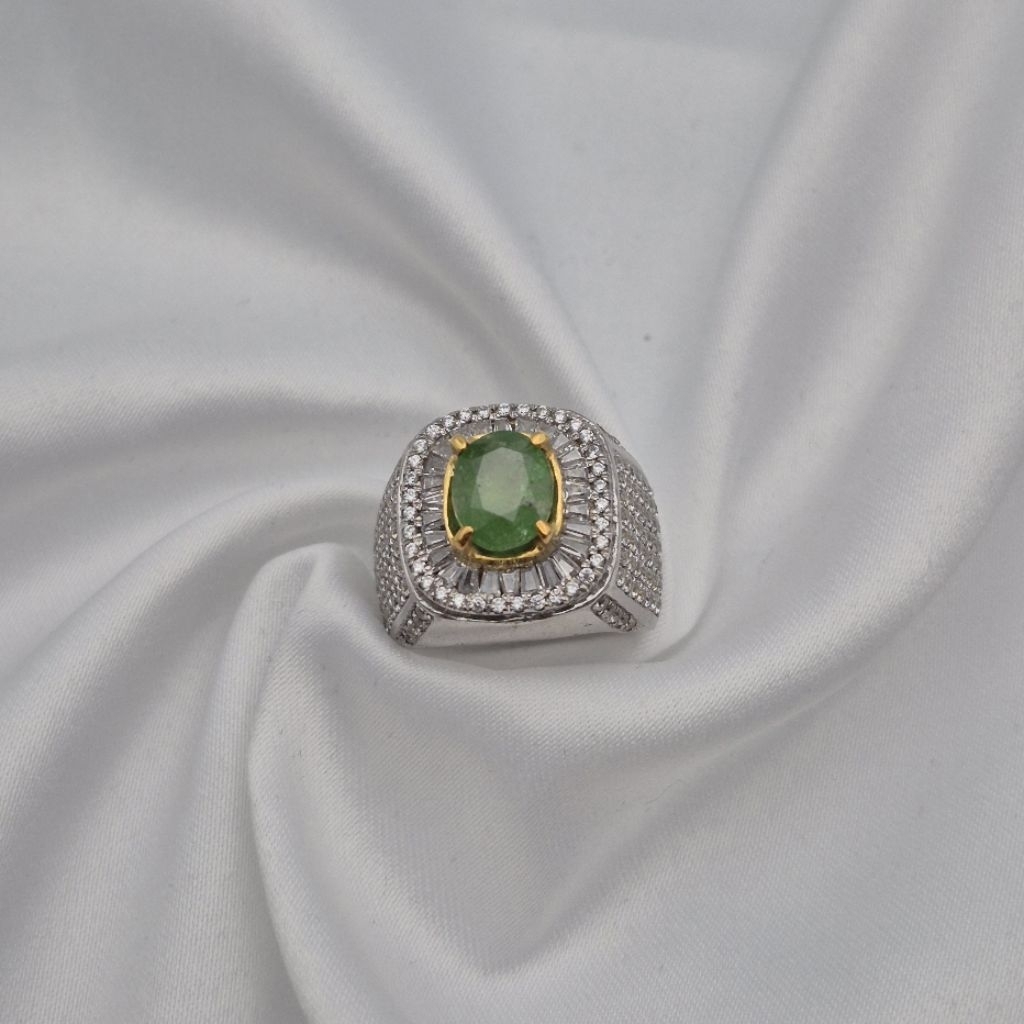 Cincin perak batu Natural Tsavorite Garnet, ukuran jari bisa disesuaikan (freesize), natural tsavori