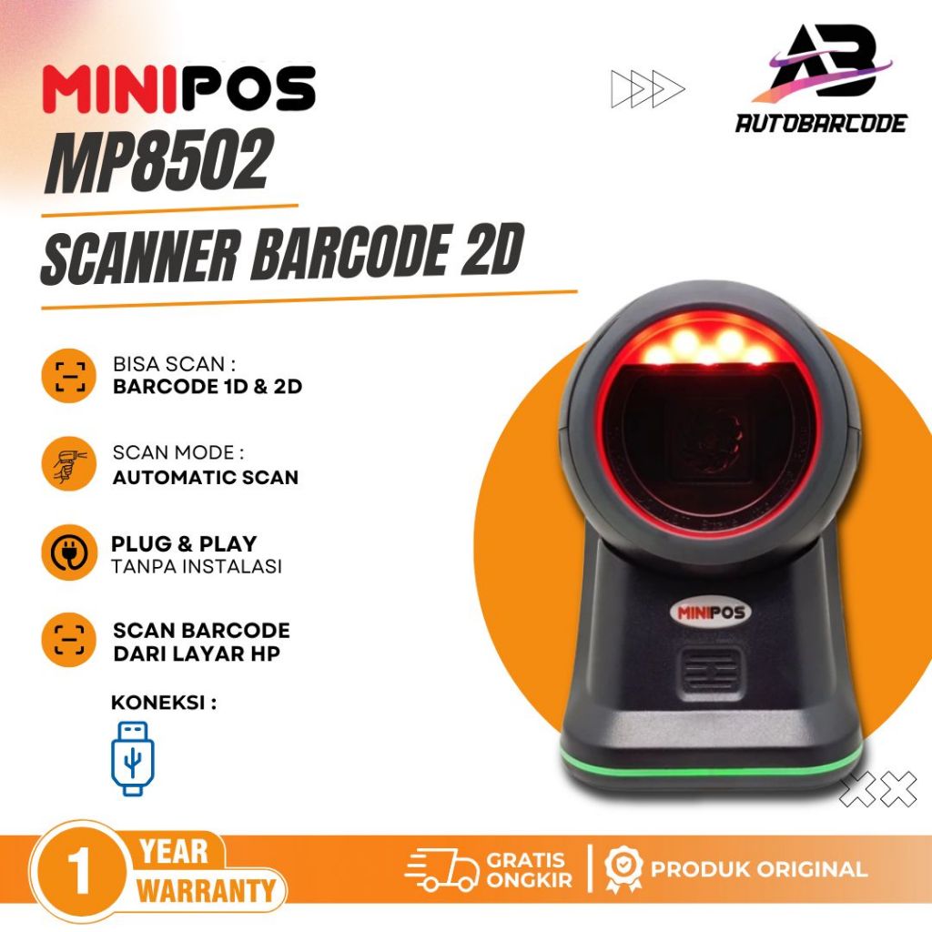 Scanner Barcode Minipos DSCAN MP8502 1D 2D OMNI Autoscan Qrcode Minimarket Kasir MP 8502 MP-8502