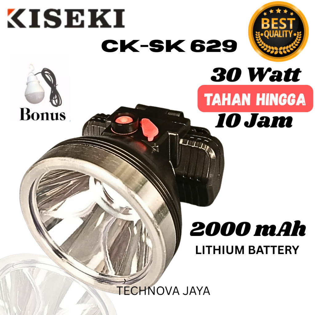 Keseki Senter Kepala CK-SK629 Senter Kepala Super Terang 30Watt Kapasitas Baterai 2000mAh Bonus lamp