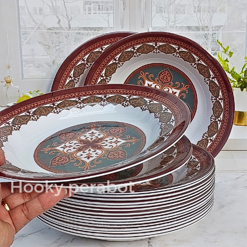 BANTING HARGA/ 6 PCS PIRING MELAMIN TEBAL AESTETIK COKLAT MOTIF KERAMIK MEWAH