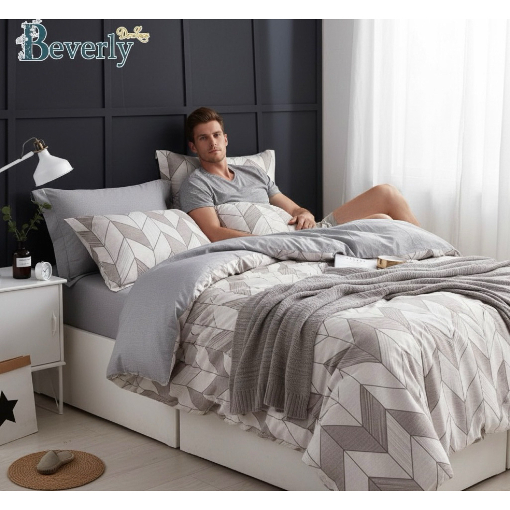 Sprei Set Katun CVC Premium Motif AVALON KHAKI BEVERLY By Homemade